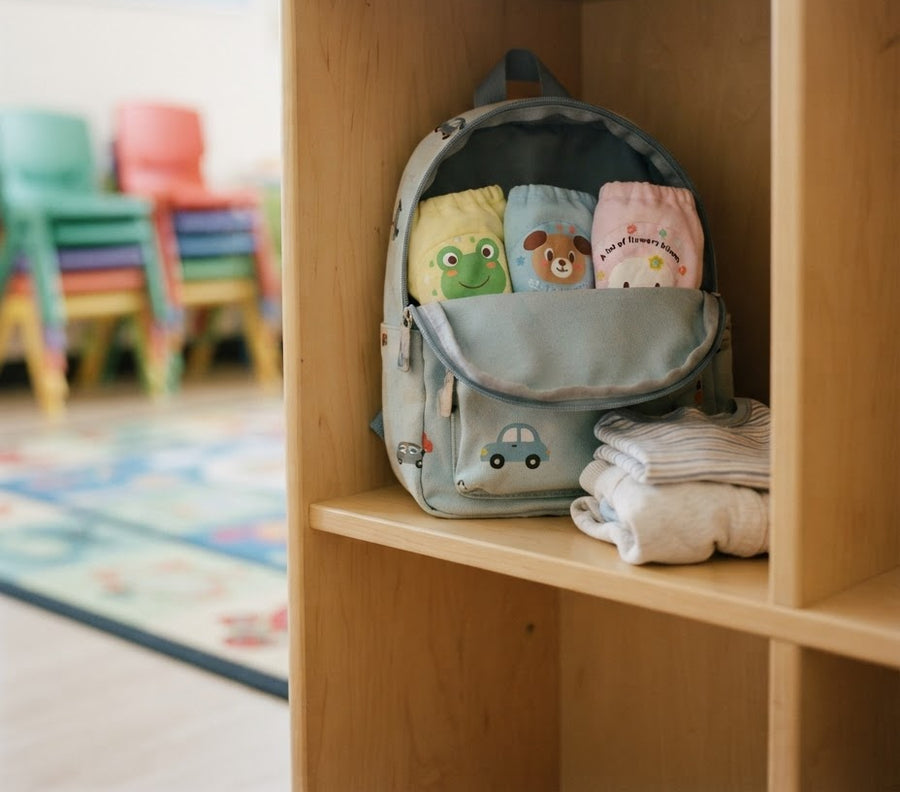 Nestiane training underwear packed in a daycare backpack