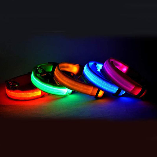 Nylon LED Pet Dog Luminous Collar Night Safety Flashing Glow in Dark Dog Cat Leash Adjustable